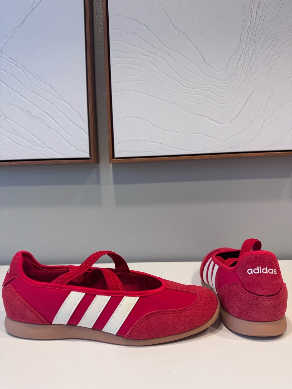 Adidas Barreda women’s Red Mary Jane Sneakers with White Stripes sz. 8